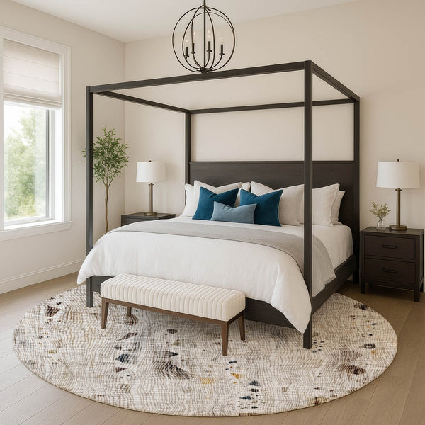 HomeRoots 8' X 10' Linen And Beige Abstract Washable Area Rug - Durable, UV-Protected, Stylish For Any Space 717558