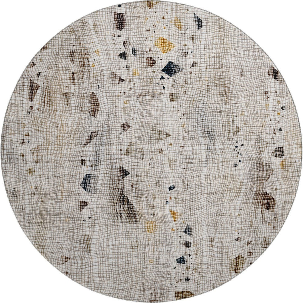 HomeRoots 8' X 10' Linen And Beige Abstract Washable Area Rug - Durable, UV-Protected, Stylish For Any Space 717558