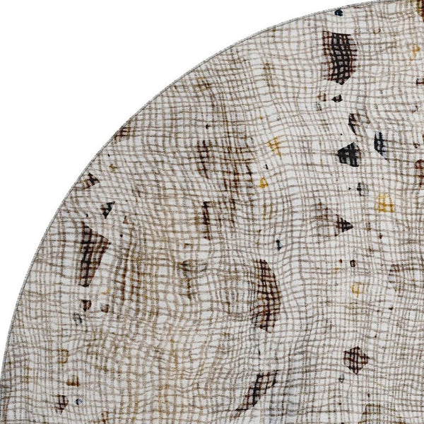HomeRoots 8' X 10' Linen And Beige Abstract Washable Area Rug - Durable, UV-Protected, Stylish For Any Space 717558