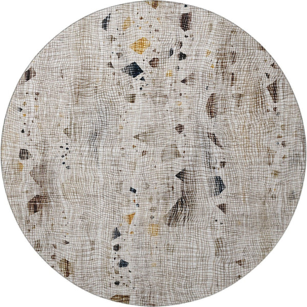 HomeRoots 8' X 10' Linen And Beige Abstract Washable Area Rug - Durable, UV-Protected, Stylish For Any Space 717558