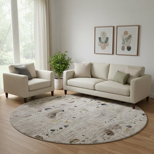HomeRoots 8' X 10' Linen And Beige Abstract Washable Area Rug - Durable, UV-Protected, Stylish For Any Space 717558