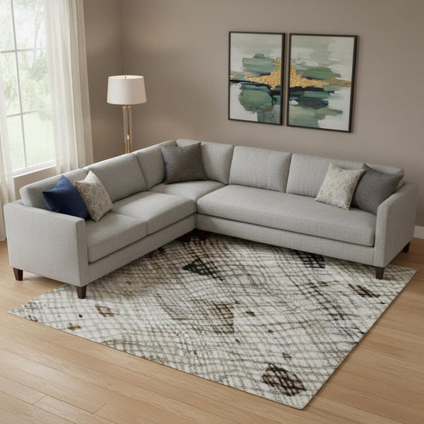 HomeRoots 9' X 12' Abstract Linen Beige Area Rug - Washable, Durable, UV-Protected, Ideal for Busy Homes 717559