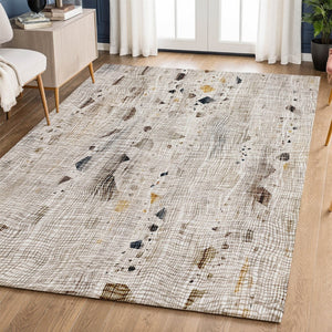 HomeRoots 10' X 14' Washable Linen & Beige Abstract Area Rug with UV Protection - Stylish & Durable Decor Solution 717560