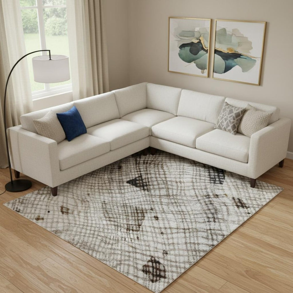 HomeRoots 10' X 14' Washable Linen & Beige Abstract Area Rug with UV Protection - Stylish & Durable Decor Solution 717560