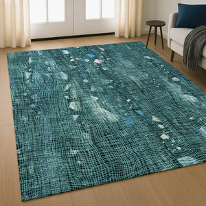 HomeRoots 5' X 8' Teal and Ivory Abstract Washable Area Rug with UV Protection - Durable, Stylish & Easy Care 717562