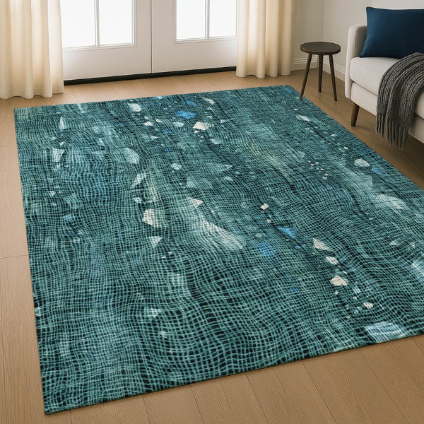 HomeRoots 5' X 8' Teal and Ivory Abstract Washable Area Rug with UV Protection - Durable, Stylish & Easy Care 717562