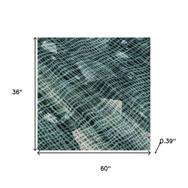 HomeRoots 5' X 8' Teal and Ivory Abstract Washable Area Rug with UV Protection - Durable, Stylish & Easy Care 717562