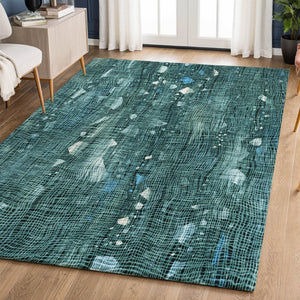 HomeRoots 5' X 8' Teal and Ivory Abstract Washable Area Rug with UV Protection - Durable, Stylish & Easy Care 717562
