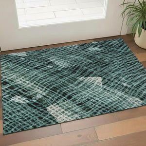 HomeRoots 5' X 8' Teal and Ivory Abstract Washable Area Rug with UV Protection - Durable, Stylish & Easy Care 717562