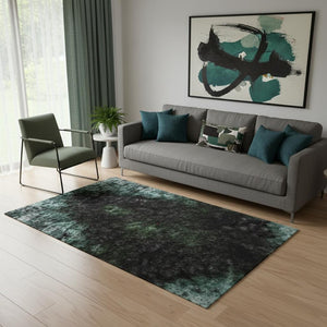 HomeRoots 8' Teal and Ivory Abstract Round Rug – Washable, UV-Protected, Stain-Resistant for Busy Homes! 717563