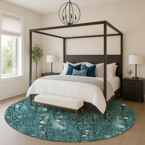HomeRoots 8' X 10' Teal and Ivory Abstract Area Rug - Stylish, Washable, UV-Protected for Busy Homes & Pets 717564
