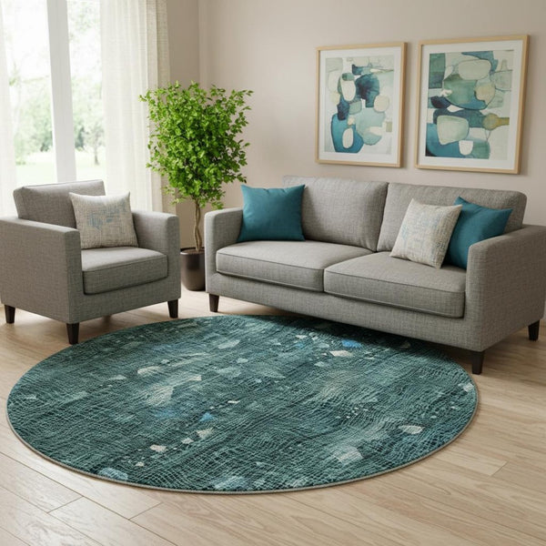 HomeRoots 8' X 10' Teal and Ivory Abstract Area Rug - Stylish, Washable, UV-Protected for Busy Homes & Pets 717564