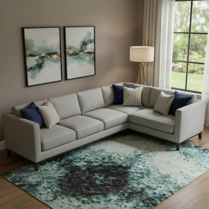 HomeRoots 9' X 12' Teal And Ivory Abstract Area Rug – Durable, Washable Design with UV Protection for Modern Homes 717565