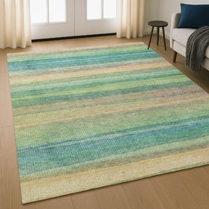 HomeRoots 8' Sage and Peach Striped Round Rug - Washable, UV-Protected, Durable, Perfect for Homes with Kids & Pets 717569