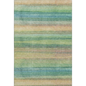 HomeRoots 8' Sage and Peach Striped Round Rug - Washable, UV-Protected, Durable, Perfect for Homes with Kids & Pets 717569