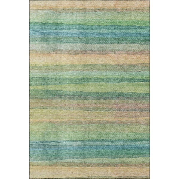 HomeRoots 8' Sage and Peach Striped Round Rug - Washable, UV-Protected, Durable, Perfect for Homes with Kids & Pets 717569