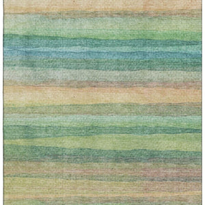 HomeRoots 8' Sage and Peach Striped Round Rug - Washable, UV-Protected, Durable, Perfect for Homes with Kids & Pets 717569