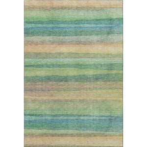 HomeRoots 8' Sage and Peach Striped Round Rug - Washable, UV-Protected, Durable, Perfect for Homes with Kids & Pets 717569