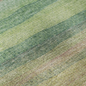 HomeRoots 8' Sage and Peach Striped Round Rug - Washable, UV-Protected, Durable, Perfect for Homes with Kids & Pets 717569
