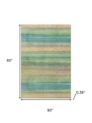 HomeRoots 8' Sage and Peach Striped Round Rug - Washable, UV-Protected, Durable, Perfect for Homes with Kids & Pets 717569