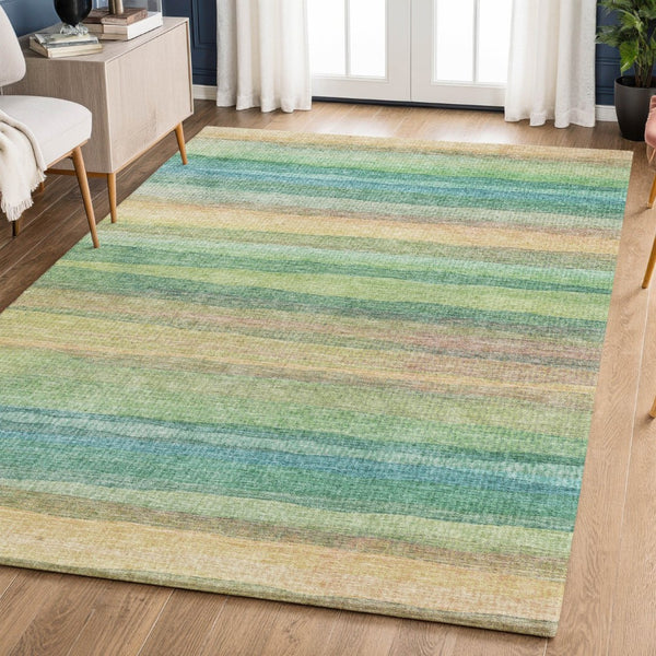 HomeRoots 8' Sage and Peach Striped Round Rug - Washable, UV-Protected, Durable, Perfect for Homes with Kids & Pets 717569