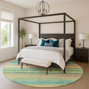 HomeRoots 8' X 10' Sage and Peach Striped Washable Area Rug - UV Protected, Stain Resistant, Stylish Comfort 717570