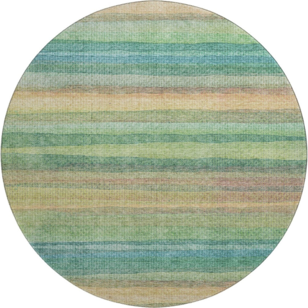 HomeRoots 8' X 10' Sage and Peach Striped Washable Area Rug - UV Protected, Stain Resistant, Stylish Comfort 717570