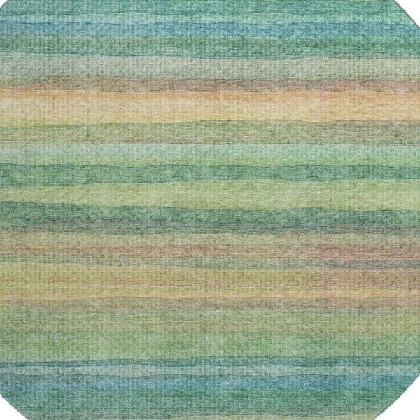HomeRoots 8' X 10' Sage and Peach Striped Washable Area Rug - UV Protected, Stain Resistant, Stylish Comfort 717570