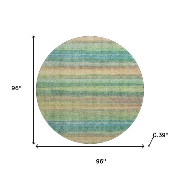 HomeRoots 8' X 10' Sage and Peach Striped Washable Area Rug - UV Protected, Stain Resistant, Stylish Comfort 717570