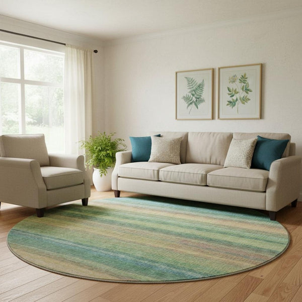 HomeRoots 8' X 10' Sage and Peach Striped Washable Area Rug - UV Protected, Stain Resistant, Stylish Comfort 717570