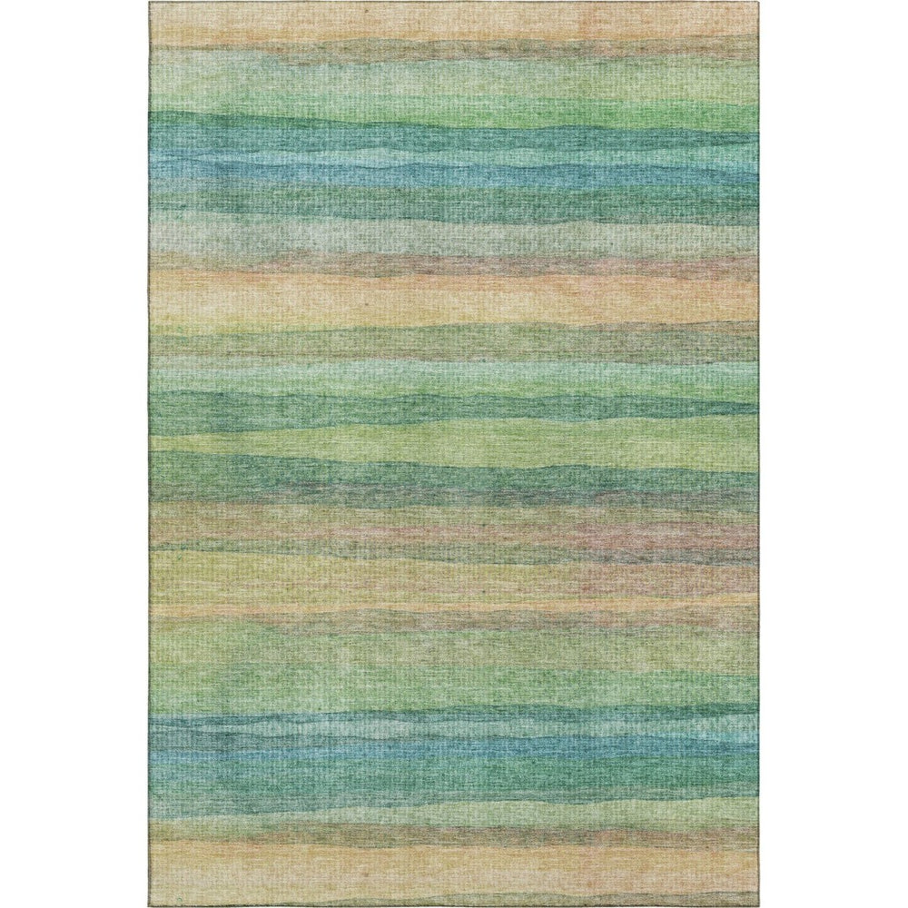 HomeRoots 9' X 12' Sage and Peach Striped Washable Area Rug - Stain Resistant, UV Protected, Easy Care Comfort 717571