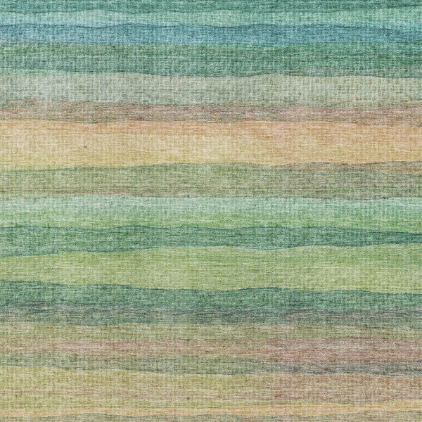 HomeRoots 9' X 12' Sage and Peach Striped Washable Area Rug - Stain Resistant, UV Protected, Easy Care Comfort 717571