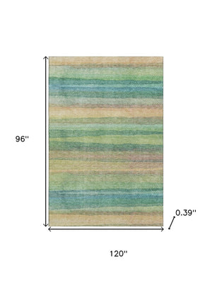 HomeRoots 9' X 12' Sage and Peach Striped Washable Area Rug - Stain Resistant, UV Protected, Easy Care Comfort 717571