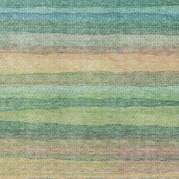 HomeRoots 10' X 14' Sage and Peach Striped Area Rug – Washable, UV-Protected, Non-Slip for Indoor & Outdoor Use 717572