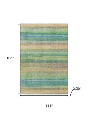 HomeRoots 10' X 14' Sage and Peach Striped Area Rug – Washable, UV-Protected, Non-Slip for Indoor & Outdoor Use 717572