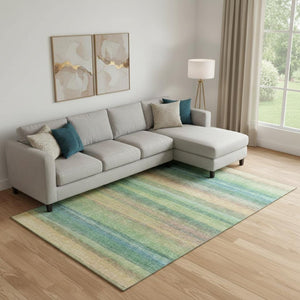 HomeRoots 10' X 14' Sage and Peach Striped Area Rug – Washable, UV-Protected, Non-Slip for Indoor & Outdoor Use 717572