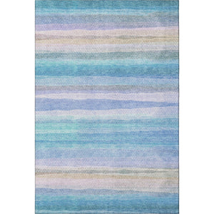 HomeRoots 5' X 8' Aqua and Lavender Striped Washable Area Rug - Durable, UV Protected, Family-Friendly Design 717574