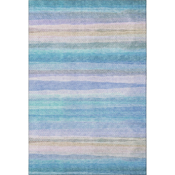 HomeRoots 5' X 8' Aqua and Lavender Striped Washable Area Rug - Durable, UV Protected, Family-Friendly Design 717574