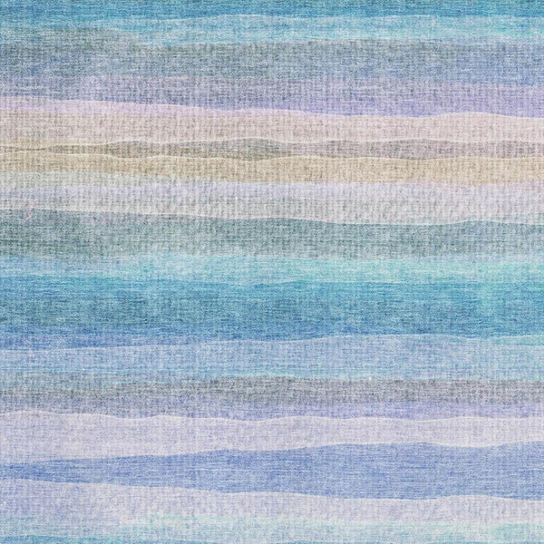 HomeRoots 8' Aqua and Lavender Striped Washable Round Rug - UV Protected, Stain-Resistant, Easy Care Décor Piece 717575