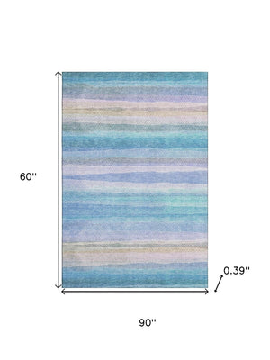 HomeRoots 8' Aqua and Lavender Striped Washable Round Rug - UV Protected, Stain-Resistant, Easy Care Décor Piece 717575