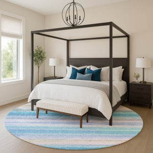 HomeRoots 8' X 10' Vibrant Aqua and Lavender Striped Area Rug - Washable, UV-Protected for High-Traffic Homes 717576