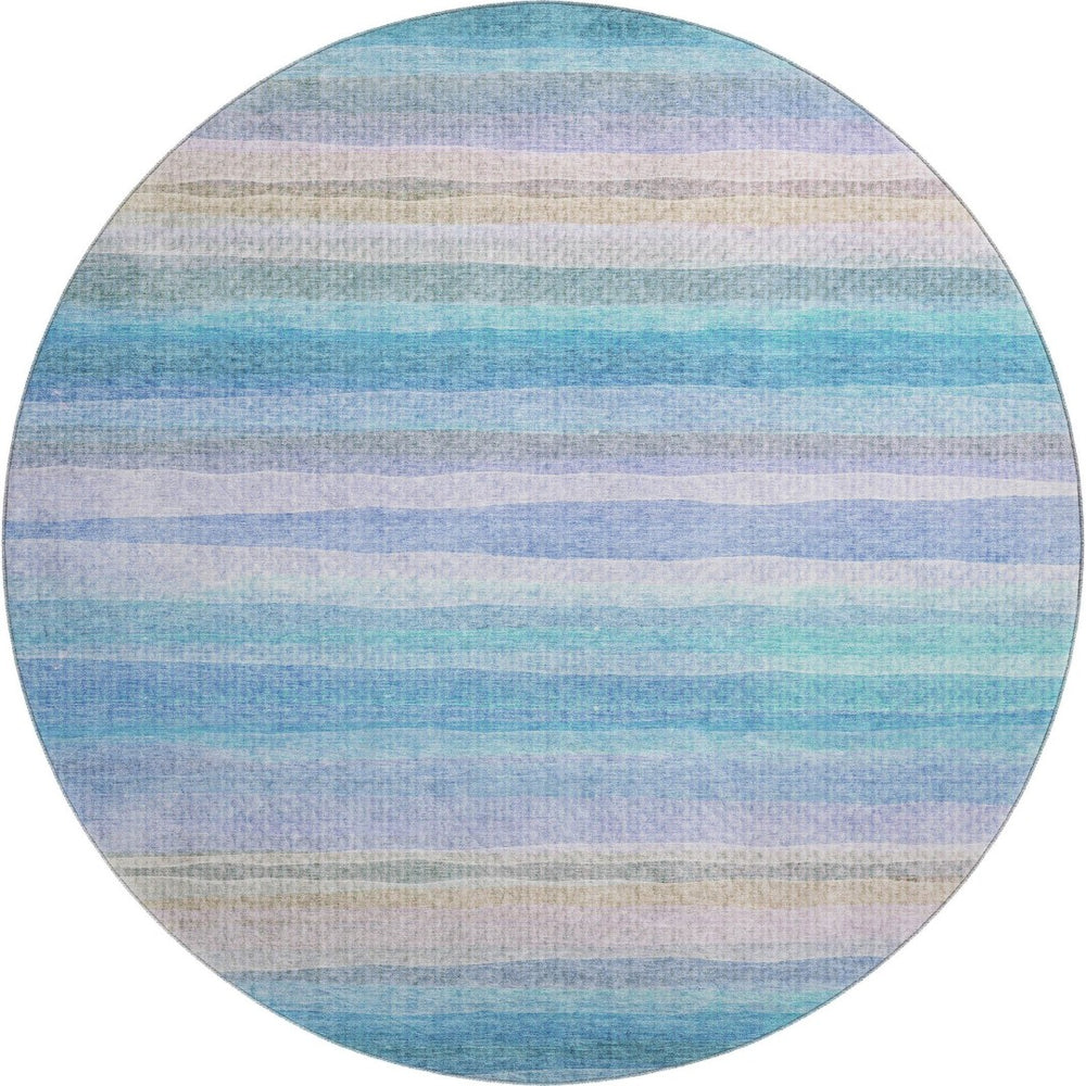 HomeRoots 8' X 10' Vibrant Aqua and Lavender Striped Area Rug - Washable, UV-Protected for High-Traffic Homes 717576