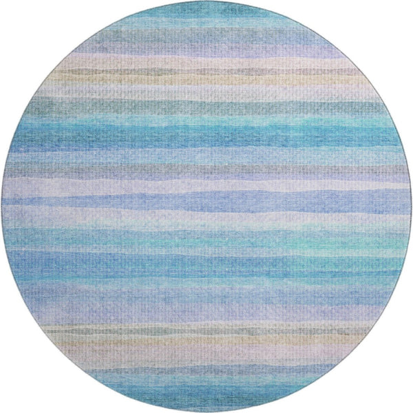 HomeRoots 8' X 10' Vibrant Aqua and Lavender Striped Area Rug - Washable, UV-Protected for High-Traffic Homes 717576