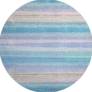 HomeRoots 8' X 10' Vibrant Aqua and Lavender Striped Area Rug - Washable, UV-Protected for High-Traffic Homes 717576