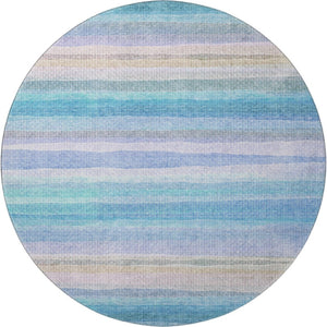HomeRoots 8' X 10' Vibrant Aqua and Lavender Striped Area Rug - Washable, UV-Protected for High-Traffic Homes 717576