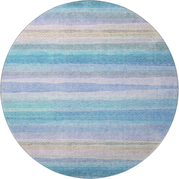 HomeRoots 8' X 10' Vibrant Aqua and Lavender Striped Area Rug - Washable, UV-Protected for High-Traffic Homes 717576