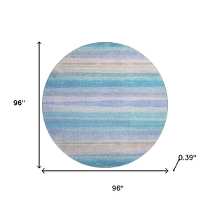 HomeRoots 8' X 10' Vibrant Aqua and Lavender Striped Area Rug - Washable, UV-Protected for High-Traffic Homes 717576