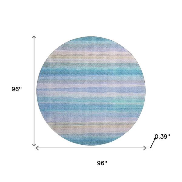 HomeRoots 8' X 10' Vibrant Aqua and Lavender Striped Area Rug - Washable, UV-Protected for High-Traffic Homes 717576
