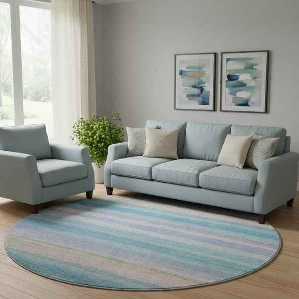 HomeRoots 8' X 10' Vibrant Aqua and Lavender Striped Area Rug - Washable, UV-Protected for High-Traffic Homes 717576