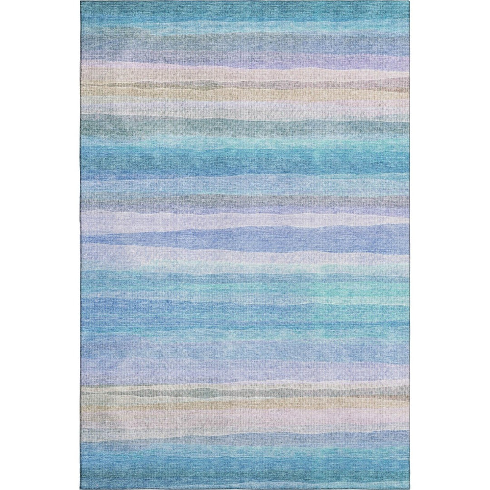 HomeRoots 9' X 12' Aqua & Lavender Striped Area Rug - Washable, UV-Protected, Non-Slip for Indoor & Outdoor Use 717577